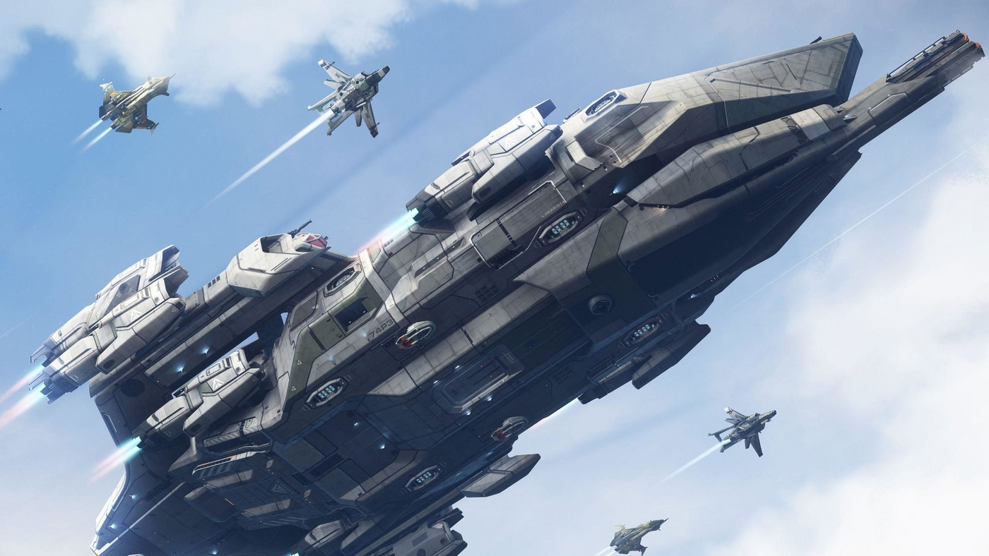 Aegis Idris capital ship flying above the clouds