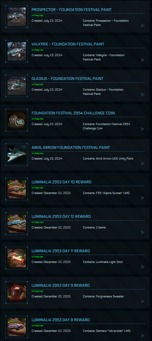 Golden Ticket / Carrack Expedition / Foundation Rewards / Collectors Account