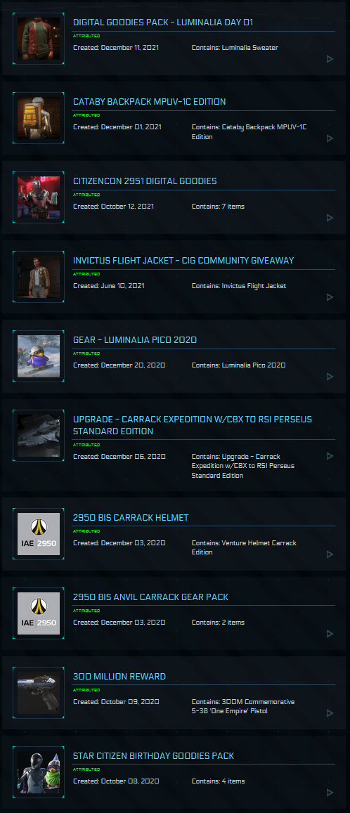 Golden Ticket / Carrack Expedition / Foundation Rewards / Collectors Account