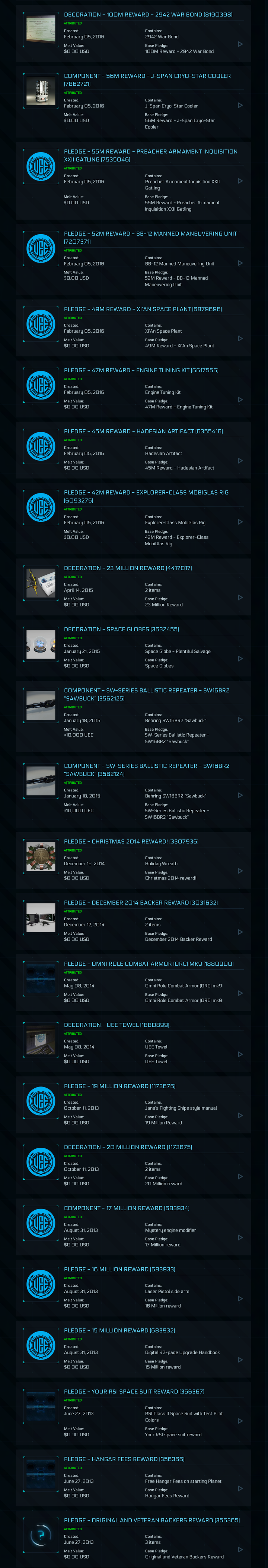 Star Citizen Kickstarter Original Backer Account – Rare Early Rewards, Stretch Goal Collectibles, Historic Flair