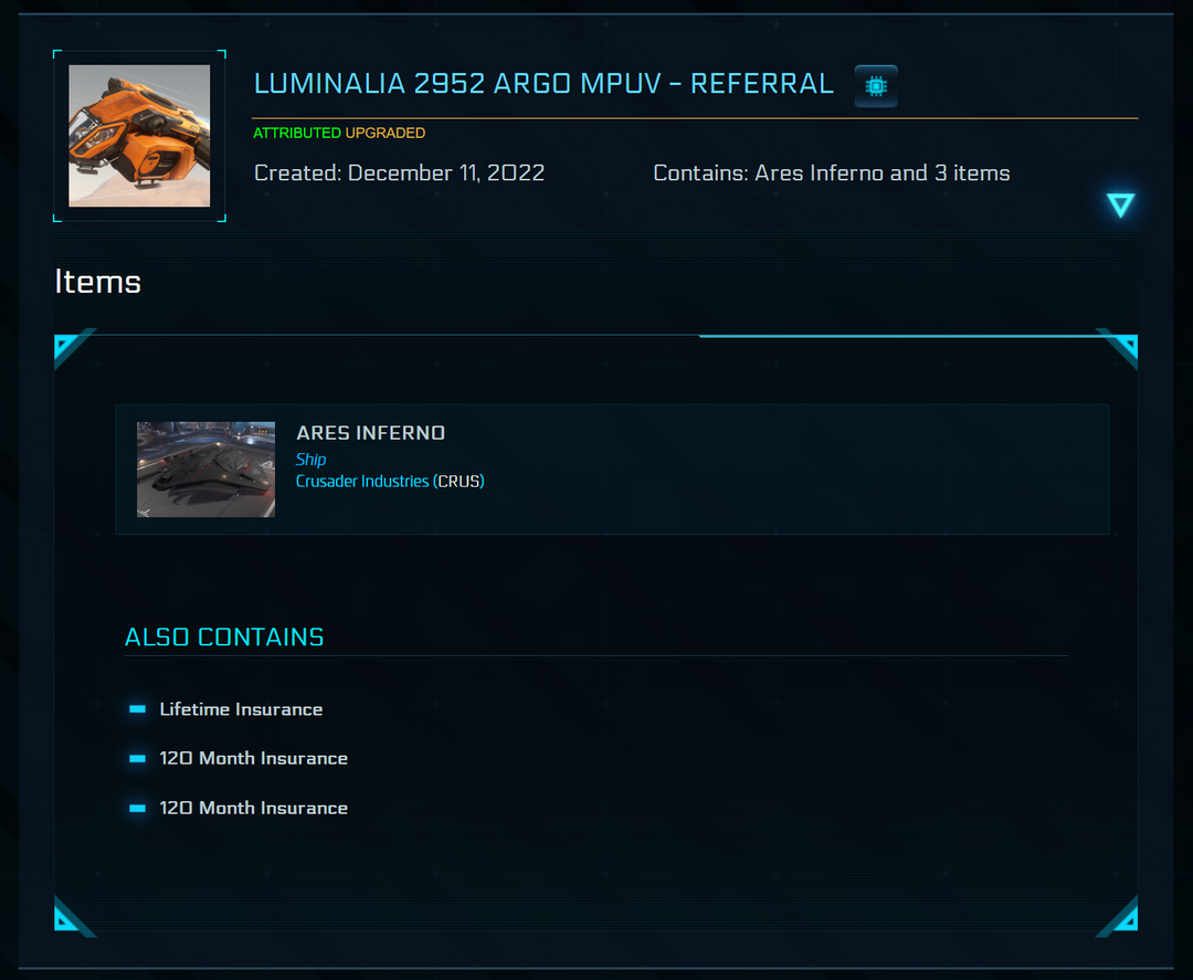 Star Citizen Space Marshal Account – LTI Ares Inferno, Razor & More Buyback Ships