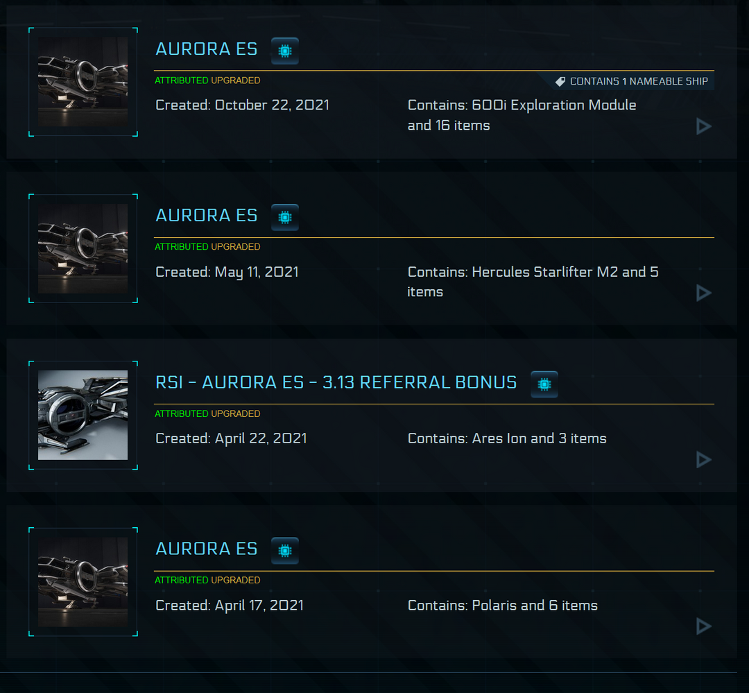 High Admiral Account Contents - CCU'd Ships