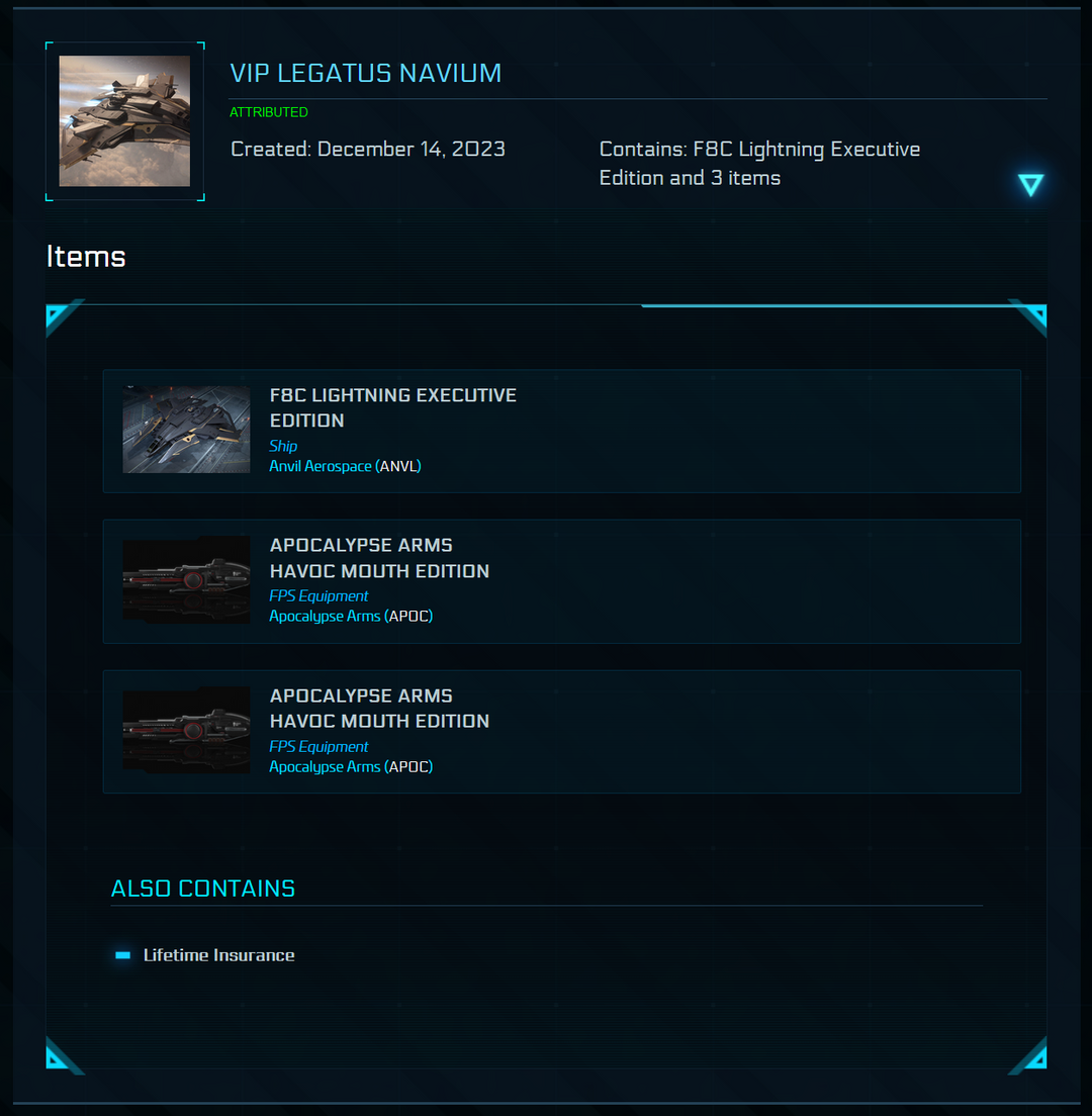 Legatus Navium Capital Fleet Account (F8C Lightning Executive / Javelin + Idris P or Privateer)