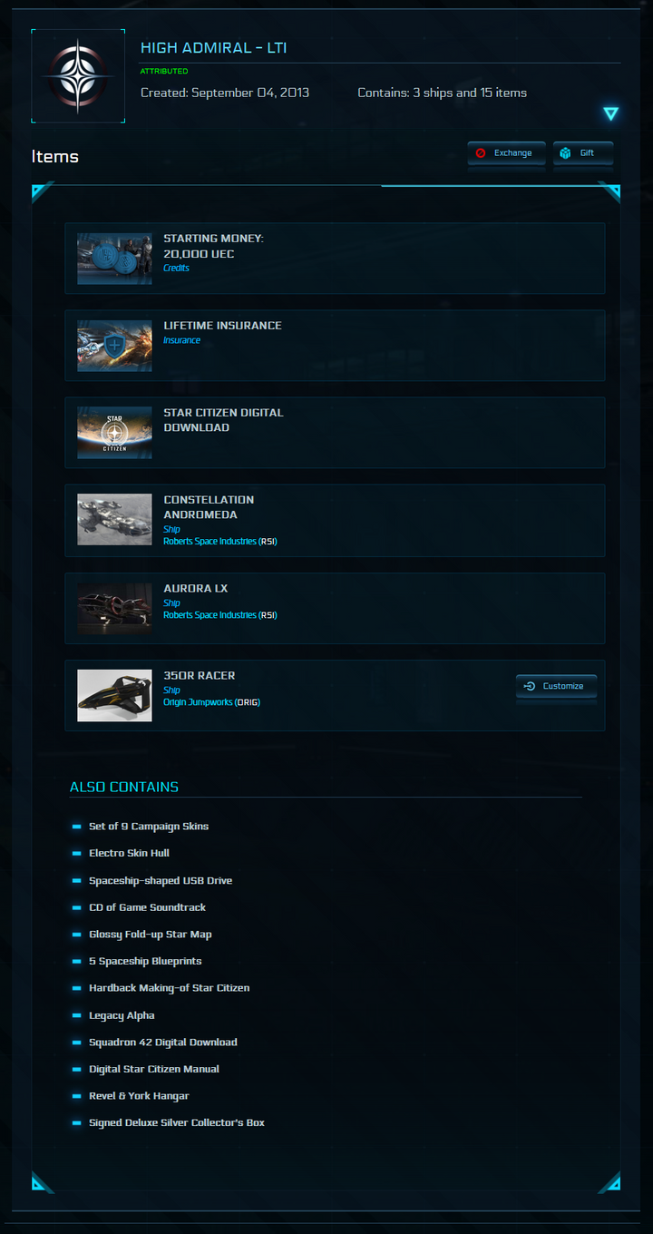 Star Citizen Wing Commander Concierge Account – Original Backer & Kickstarter, Physical High Admiral Pledge, Big Benny’s, Drake Kraken (Optional)