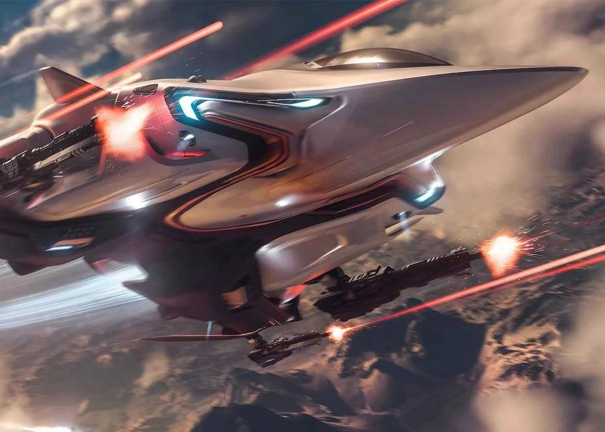 M80 x2 flying over clouds firing weapons