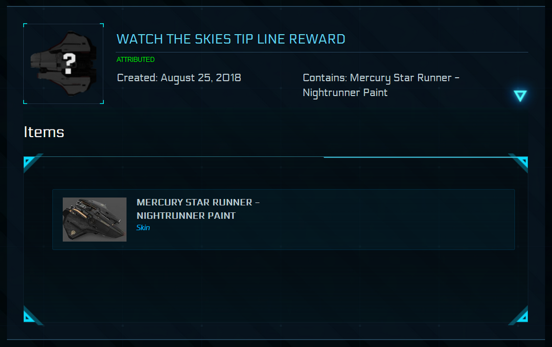 Watch The Skies tip line reward - Nightrunner Paint