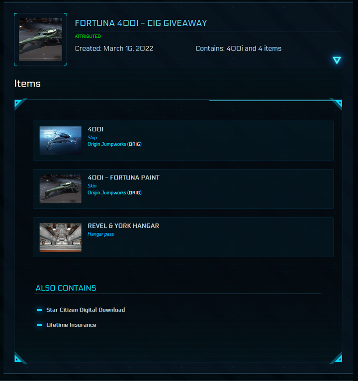 Star Citizen Starter Account - 400i Fortuna & X1