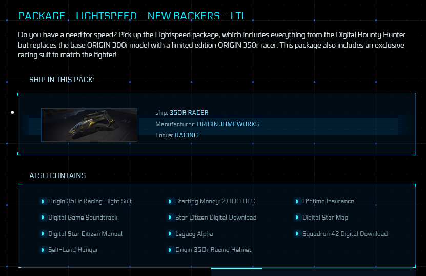 Package - Lightspeed (includes Origin Racing Suit) - LTI