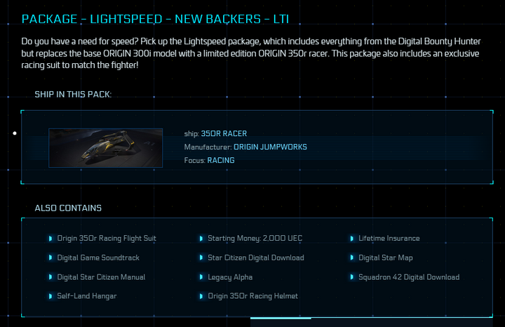 Package - Lightspeed (includes Origin Racing Suit) - LTI