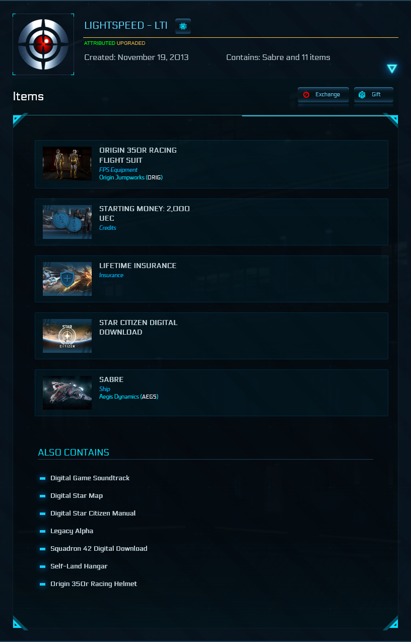 Package - Lightspeed (includes Origin Racing Suit) - LTI upgraded to Sabre