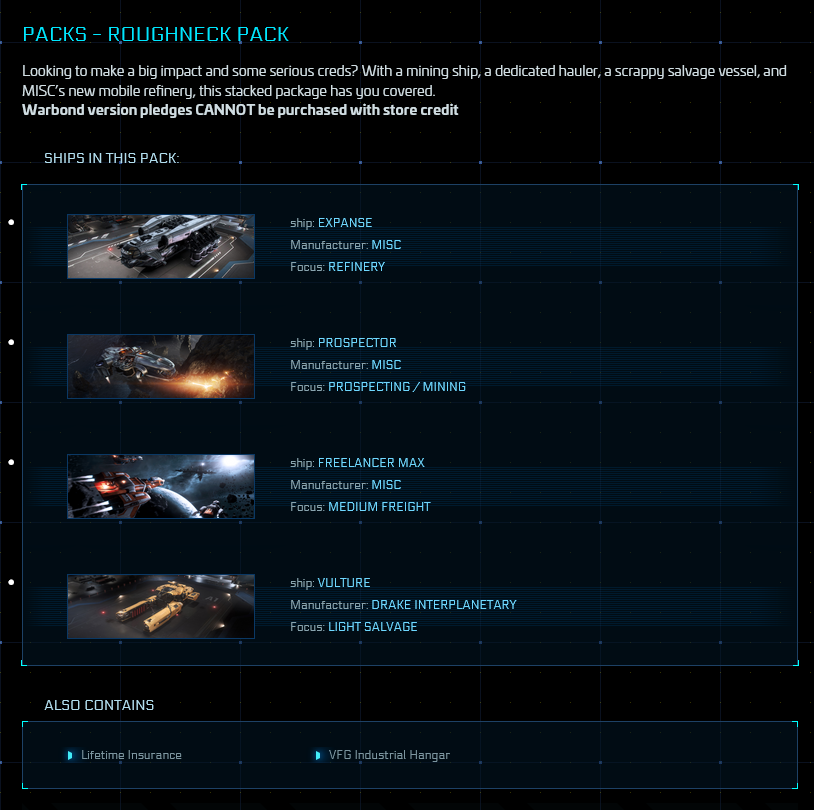 Roughneck Pack (Expanse, Prospector, Freelancer Max, Vulture) - Original Concept LTI
