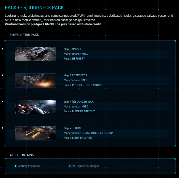 Roughneck Pack (Expanse, Prospector, Freelancer Max, Vulture) - Original Concept LTI