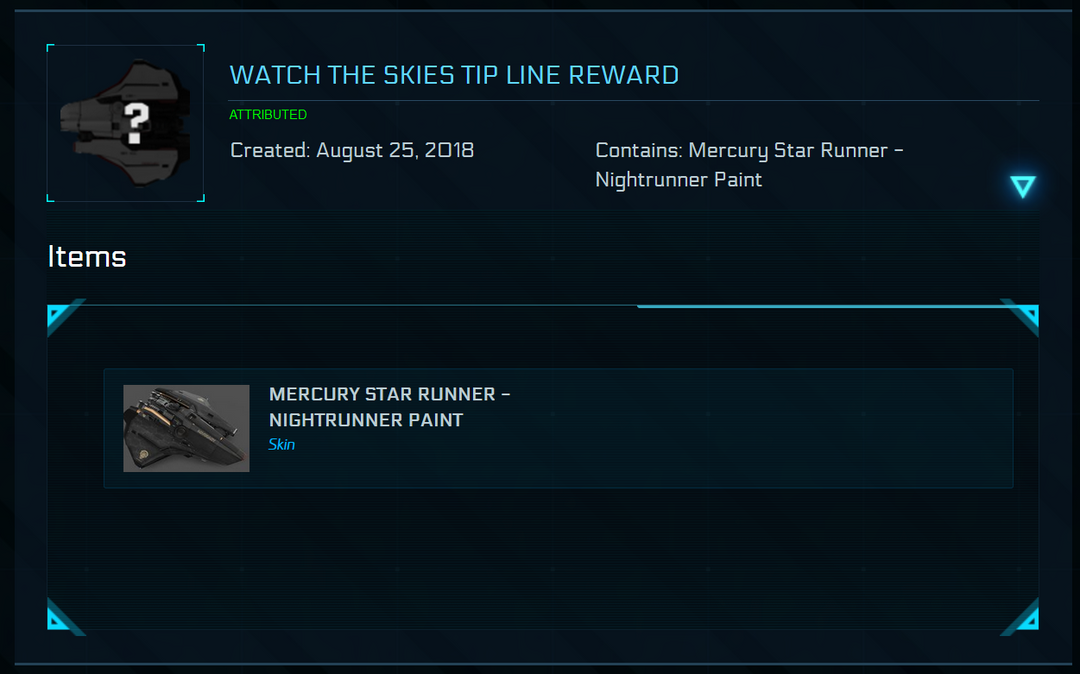 Watch The Skies Tip Line Reward - Mercury Star Runner Nightrunner Paint