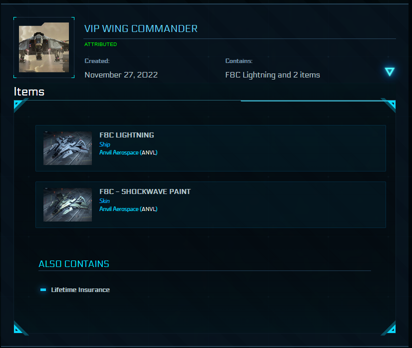 Wing Commander Account (F8C Lightning + Shockwave Paint)