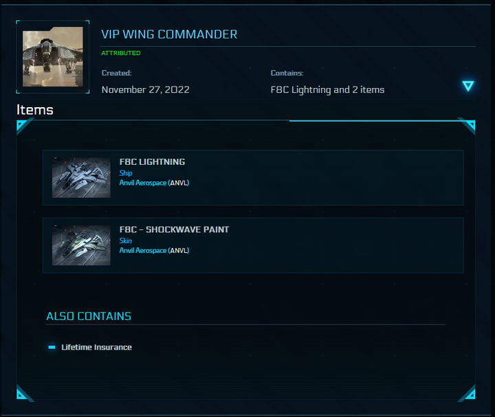 Wing Commander Account (F8C Lightning + Shockwave Paint)