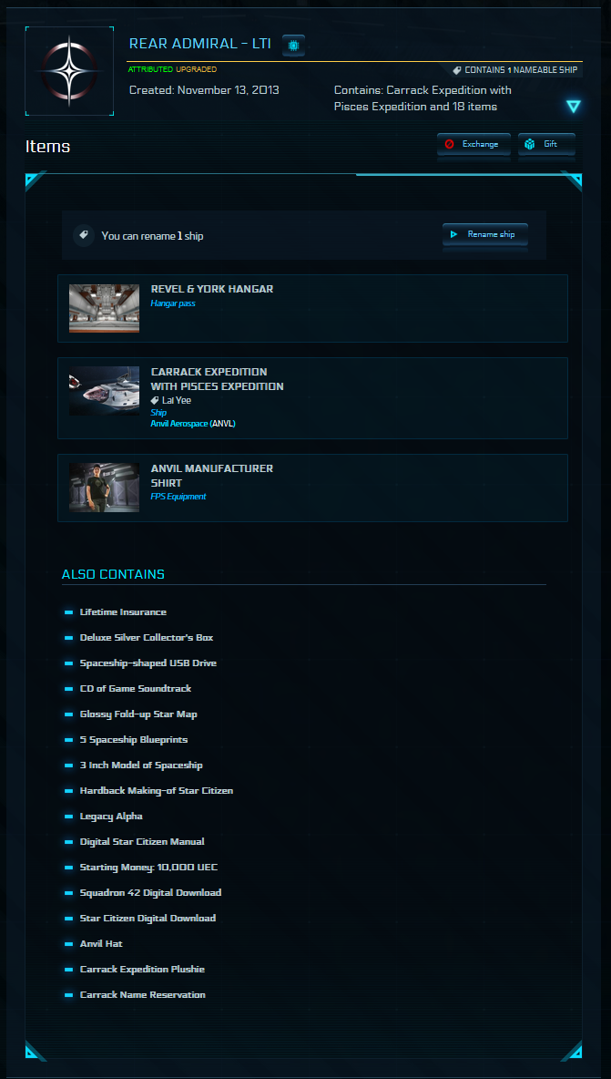 Rear Admiral (Physical Collectors Edition) + Carrack Expedition Upgrade - LTI