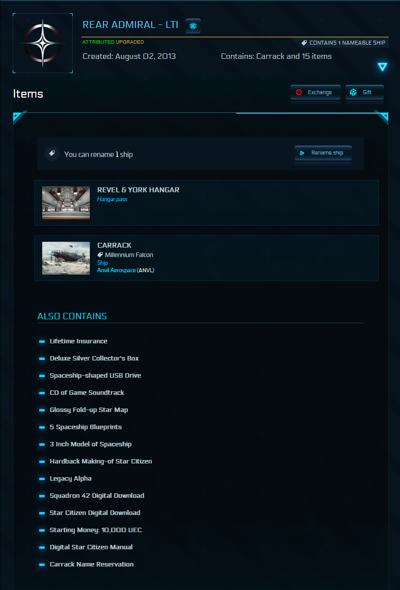 Rear Admiral + Carrack Upgrade (Rare Physical Collectors Edition) - LTI