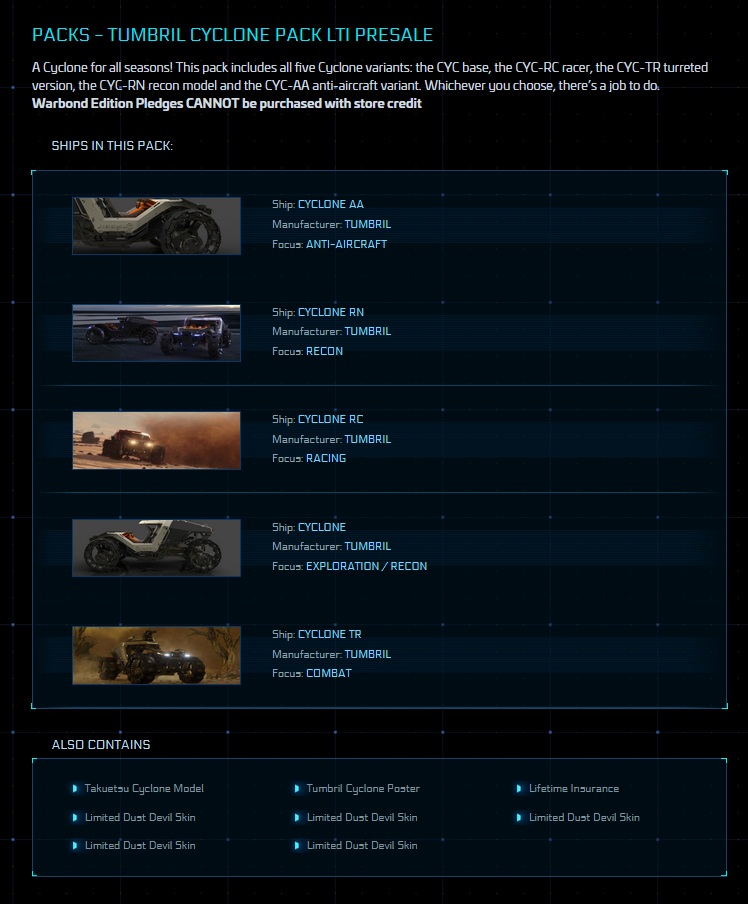 Buy Cyclone Pack (inc. Dust Devil Skin) with LTI for Star Citizen