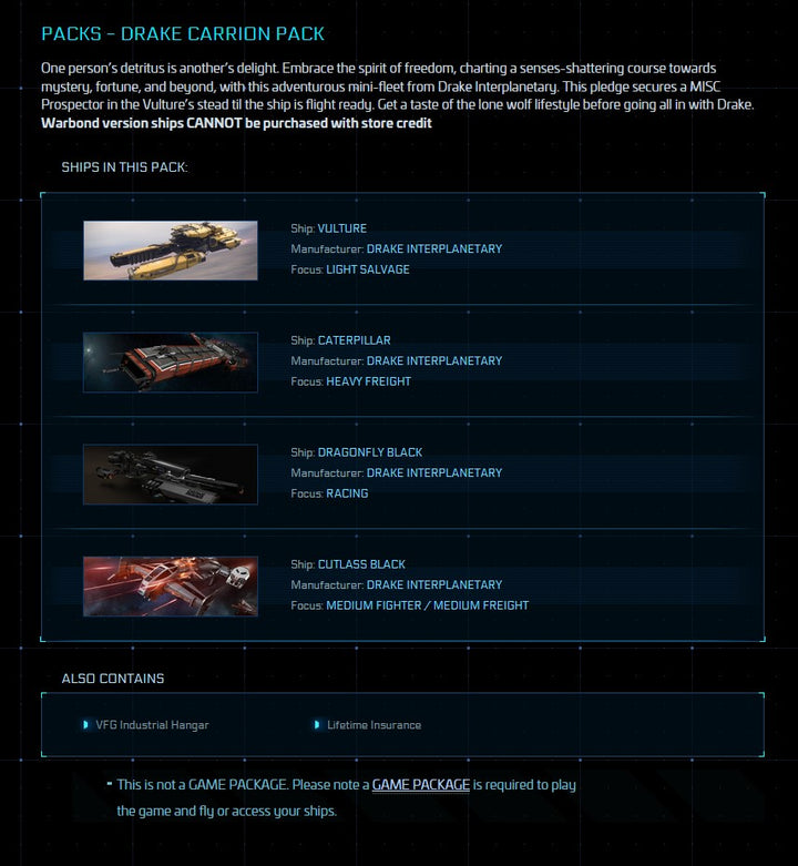 Buy Drake Carrion Pack - LTI for Star Citizen