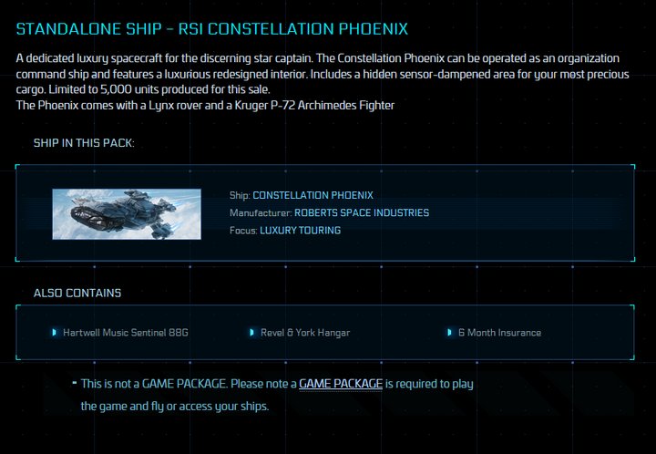 Buy Constellation Phoenix + Hartwell 88G for Star Citizen