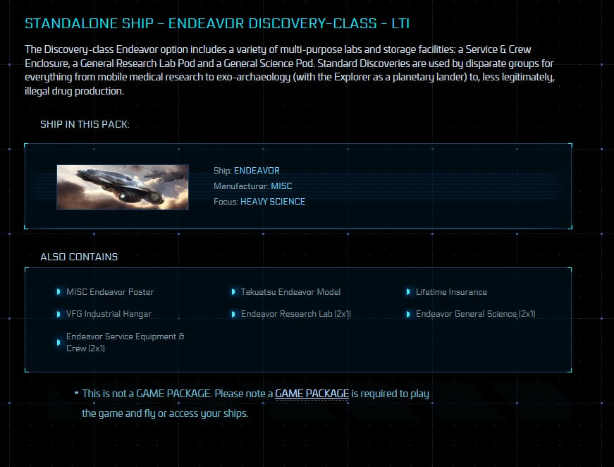 Buy Endeavor Discovery Class with LTI for Star Citizen