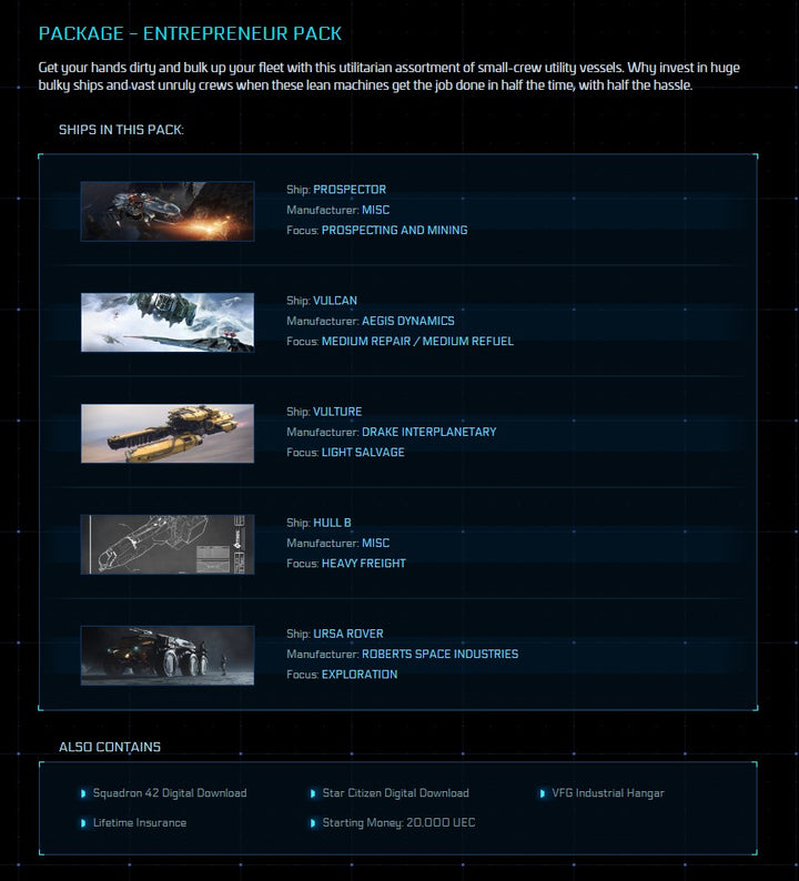 Buy Entrepreneur Pack - LTI for Star Citizen