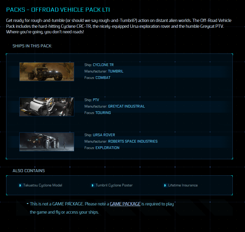 Buy Offroad Vehicle Pack with LTI for Star Citizen – The Impound