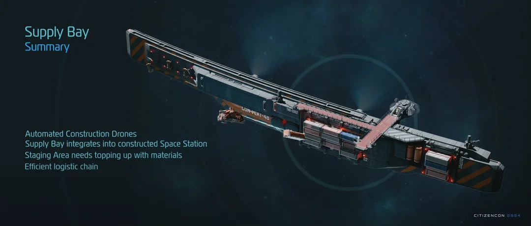 Supply Bay concept showing the cargo staging structure used for station construction.