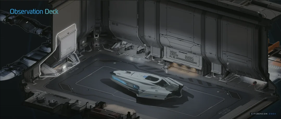 The upper observation level overlooking a station hangar.