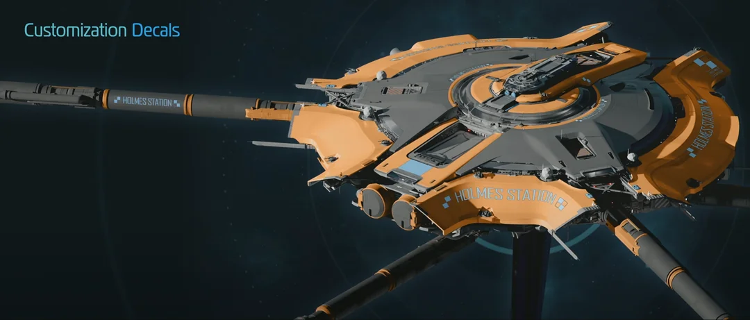 A station customized with orange surfaces, a station name and exterior decals.