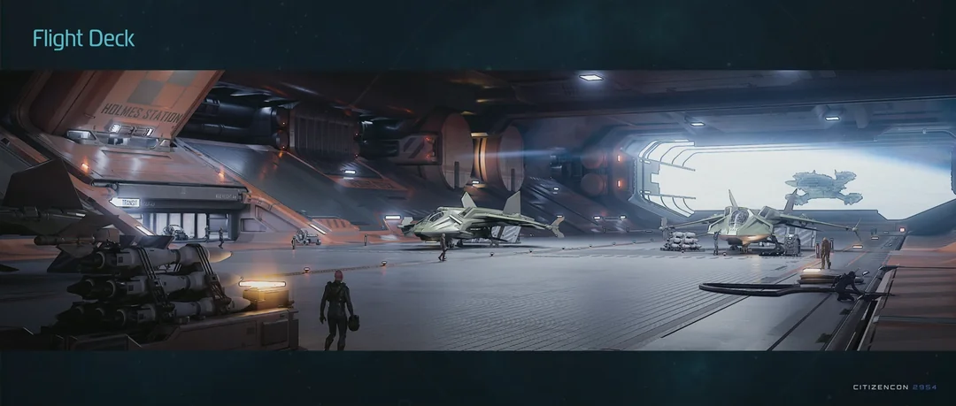 Fighters, cargo and crew staged inside the flight deck.