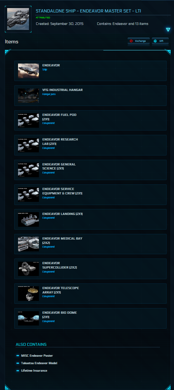 Buy Endeavor Endeavor Master Set with LTI for Star Citizen