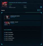 CitizenCon 2951 Goodies Pack is an exclusive and rare bundle of items that were given out during 2021 CitizenCon. It includes the following items:  RRS Knife - Fallout CitizenCon 2951 Trophy Arden-SL Core Balefire Arden-SL Helmet Balefire Arden-SL Legs Balefire Arden-CL Backpack Balefire Arden-SL Arms Balefire