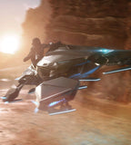 The HoverQuad is a hoverbike manufactured by Consolidated Outland. Designed as a companion ground vehicle for the Nomad, the HoverQuad's sleek angular frame utilizes four gravlev pads for maximum maneuverability, making it the perfect transport across all kinds of surfaces.