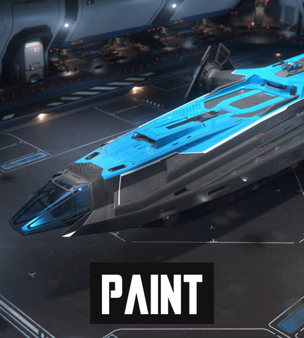 This custom Carrack paint scheme was created to celebrate the IAE on microTech. It integrates shades of grey and electric blue accents to give the ship a cool new look. This paint is compatible with all Carrack variants.