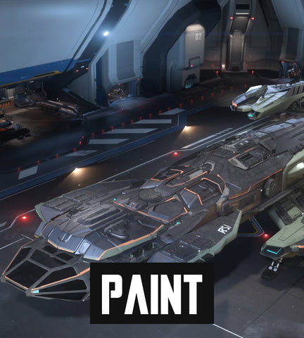 Embrace the darkness of space in style with the Constellation Black Heron paint scheme that blends grey with green and orange highlights. This paint is compatible with all Constellation variants.
