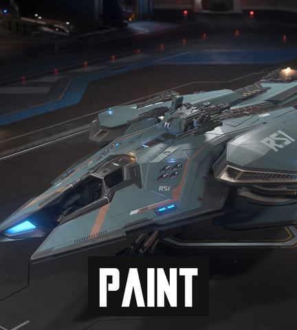Strike true and deliver justice with the Storm Cloud paint scheme for your RSI Scorpius, featuring slate-teal panels with black trim and subtle orange highlights.