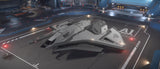 The Cinder paint scheme for the Ares Star Fighter is predominantly grey with a black trim accenting the ship's lines and enwrapping the cockpit. This paint is compatible with all Ares Star Fighter variants.