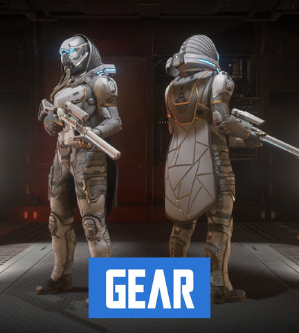 Blending durability and a striking style, the Artimex armor exemplifies the Quirinus aesthetic, while the snowy white Canuto variant of the Gemini A03, a favorite of security professionals across the empire, lets you devastate at a distance.