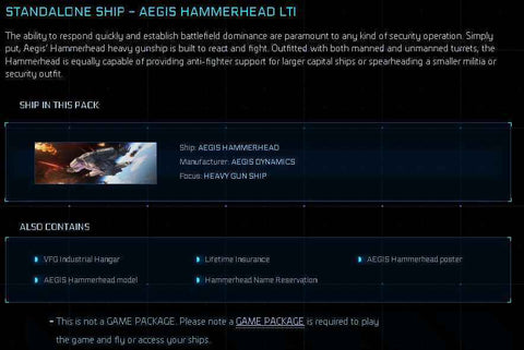 STAR CITIZEN - AEGIS HAMMERHEAD - LTI - CCU'd - (Assurance vie STAR CITIZEN - AEGIS HAMMERHEAD - LTI - CCU'd - (Assurance vie