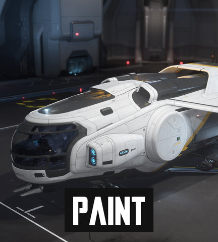 Cargo hauling takes on a bold new look with the Hull A Empyrean paint scheme which features a dynamic tricolor layout. Yellow highlights divide a white nose from a grey engineering section lending the appearance of speed to the freighter.