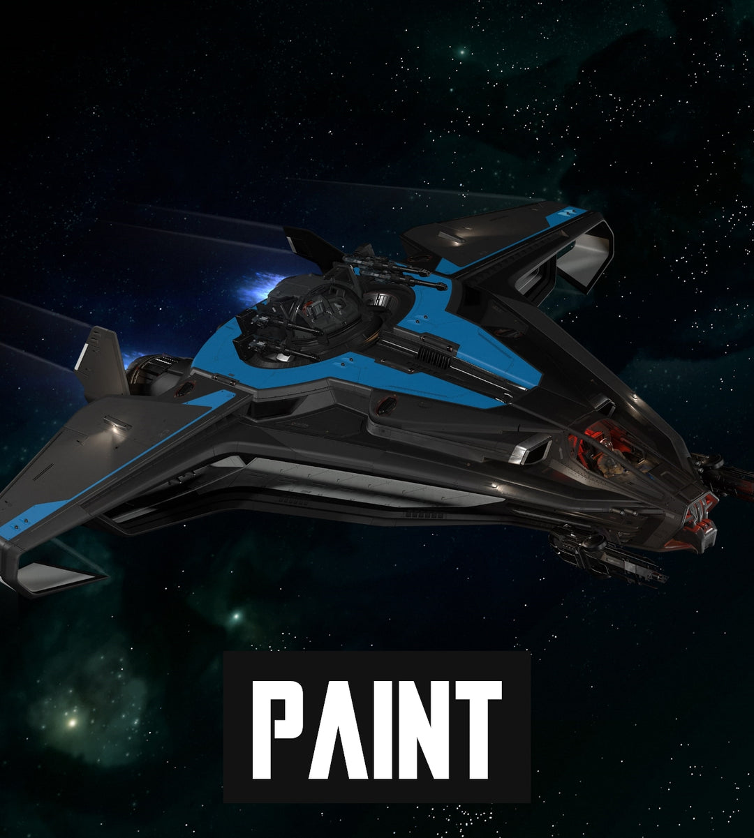 This custom Hurricane paint scheme was created to celebrate the 2950 IAE on microTech. It blends dark grey and electric blue to give the ship a cool new look.