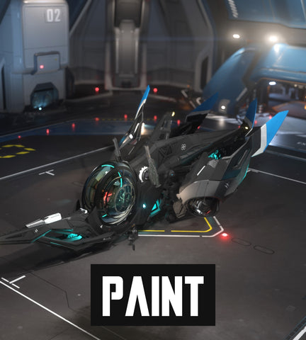 This custom Khartu-al paint scheme was created to celebrate the IAE on microTech. It blends dark grey and electric blue to give the ship a cool new look.