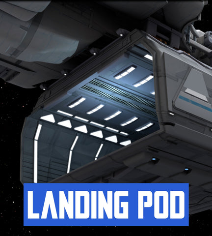 The Landing Bay Pod slings a single, large hangar underneath the spacecraft and attaches it directly to other laboratory pods. Intended to support hospital operations, the landing bay has room to support multiple Cutlass Red ambulances and features complete decontamination facilities. Note that while the landing bay was designed to support ambulance operations, it also functions alongside standard science modules and can support the upkeep any sufficiently small spacecraft.