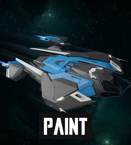 This custom Mantis paint scheme was created to celebrate the 2950 IAE on microTech. It blends dark grey and electric blue to give the ship a cool new look