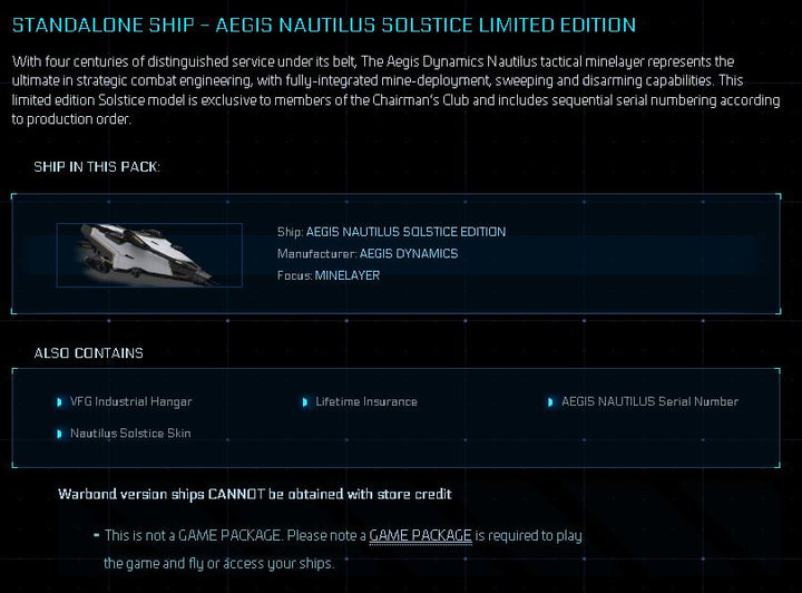 Buy Nautilus Solstice Edition Original Concept with LTI for Star Citiz…