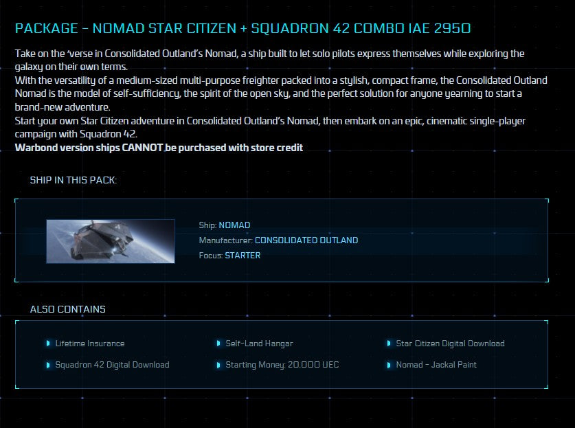 Package - Nomad IAE 2950 - Warbond LTI (with Jackal Paint) + SQ42