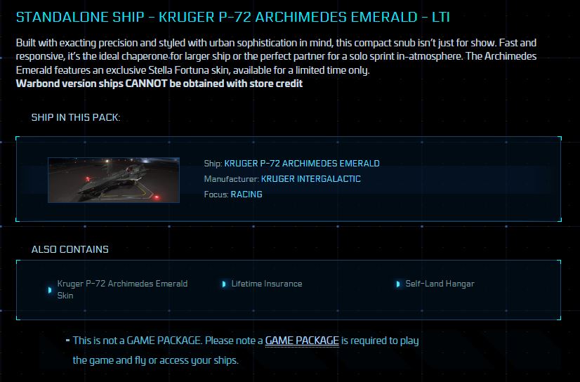 P-72 Archimedes Emerald - Original Concept LTI Built with exacting precision and styled with urban sophistication in mind, this compact snub isn’t just for show. Fast and responsive, it’s the ideal chaperone for larger ship or the perfect partner for a solo sprint in-atmosphere. The Archimedes Emerald features an exclusive Stellar Fortuna skin, available for a limited time only.