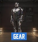 Honor the Tevarin aesthetic with the Aves Shrike armor; manufactured with white, blue, magenta, grey, and black plating to perfectly evoke the shape language imbued into their iconic ships.
