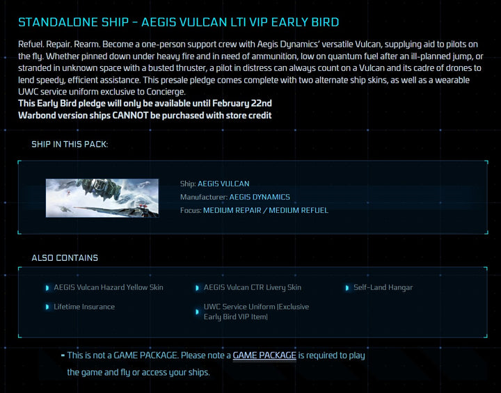 Vulcan VIP Early Bird Warbond - Original Concept LTI (skins and uniform included)